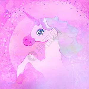 展示美丽的粉红色独角兽小马快乐纯种马喇叭剪贴卡通片绘画神话小跑良种图片