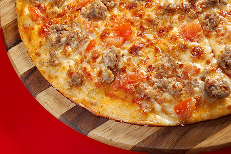 家自做的比萨披萨小吃育肥圆圈脆皮圆形午餐餐厅地蜂碎肉食物图片