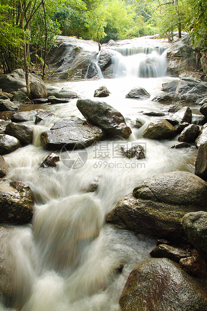 Kao Chon 瀑布 叻丕府 泰国叶子路线小溪天堂植物旅行石头运动岩石河道图片