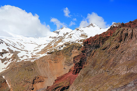 高加索山脉 Dombai风景爬坡首脑白色石头悬崖顶峰冰川季节岩石图片