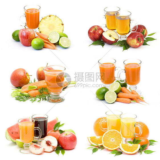 果汁和新鲜水果 - 拼贴画图片