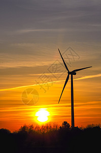 风风农场日落蓝色涡轮风车旋转环境太阳刀刃风力力量图片