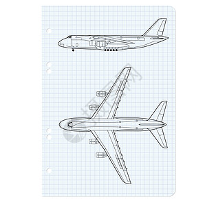 带有模型飞机绘图图的练习手册 矢量误判乘客航空公司飞艇船运引擎喷射翅膀图表速度客机图片