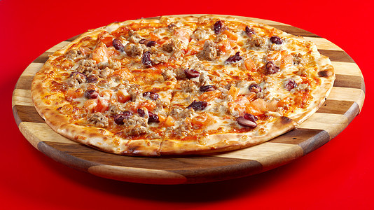 Neapolitan比萨食物小吃牛肉碎肉午餐圆形育肥圆圈脆皮餐厅图片