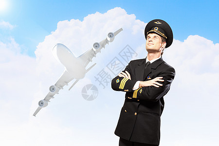 男性飞行员形象天空空气工作商业蓝色客机航天相机男人队长图片