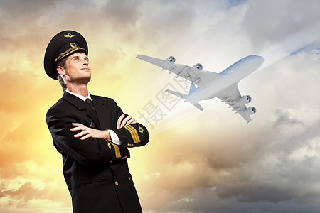 男性飞行员形象相机航班蓝色旅行空气飞机场天空航空帽子职业高清图片下载-正版图片321637523-摄图网