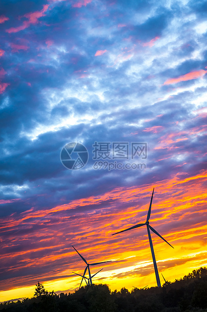 风涡轮风力生态螺旋地球日出风车蓝色发电机力量活力图片