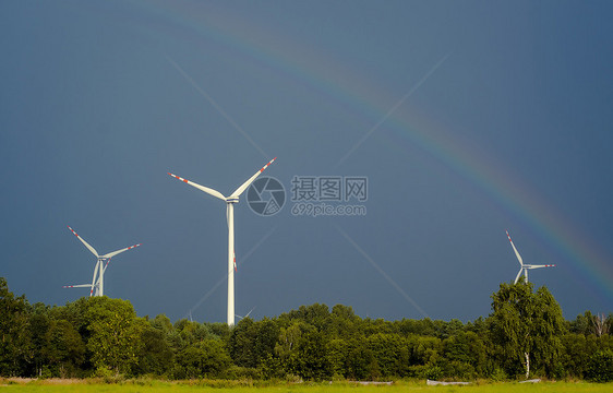 风涡轮风车金属蓝色发电机气候技术天空农场晴天阳光图片