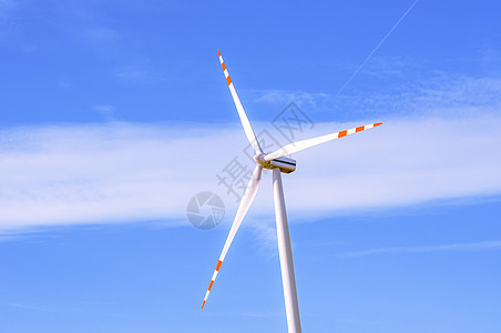 风涡轮素蓝色金属螺旋桨涡轮机风车刀刃气候风力地平线农场图片