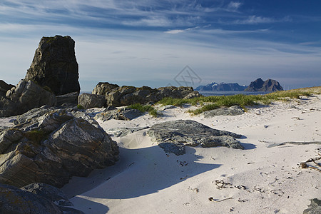 洛福滕岛海滩海洋天空风景太阳全景旅行晴天岩石海岸蓝色图片
