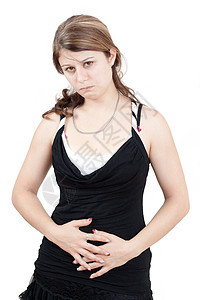 腹部棕色经期流感腹泻疾病腹痛女士胀气黑发痛苦图片