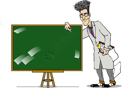 科学家卡通片白色质子香椿物理学家数学插图原子电子数学家背景图片