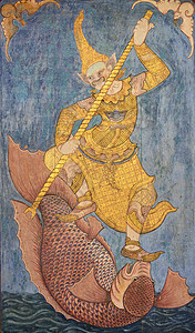 泰式艺术 拉马亚那在寺庙门上画画图片