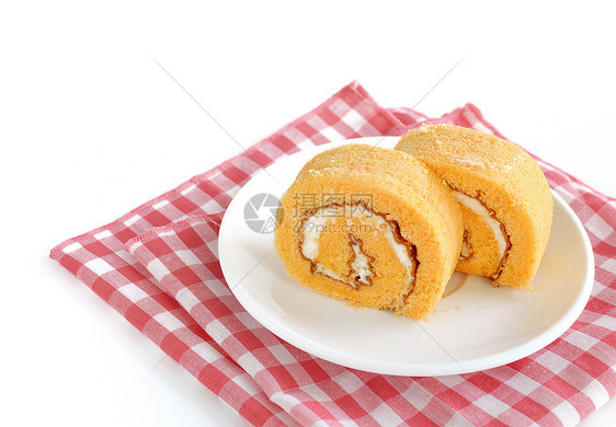 蛋糕卷饼 白奶油面粉广场香草织物美食鞭打餐厅烹饪面包海绵图片