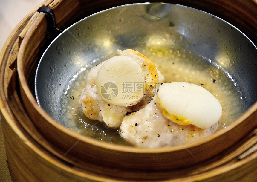 竹容器中中国蒸汽稀释手工贝类竹子点心菜单篮子食物饺子小吃餐厅图片