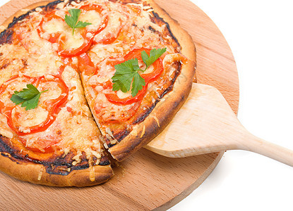 番茄披萨和胡椒餐厅食物洋葱午餐圆形圆圈脆皮辣椒美食小吃图片