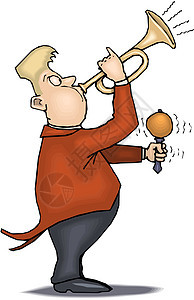 Trombone 玩家音乐家黑色帽子领导者乐趣艺术乐队插图卡通片服装图片