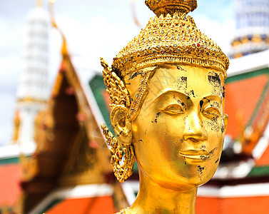 在泰国曼谷大宫殿的金色骨架雕像雕塑旅行宗教佛教徒金子历史数字异国神话女士图片