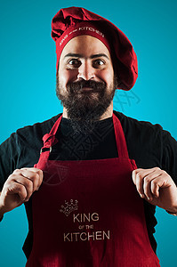 快乐的胡须胖胖大厨食物餐厅微笑烹饪胡子男人厨师厨娘职业工人图片
