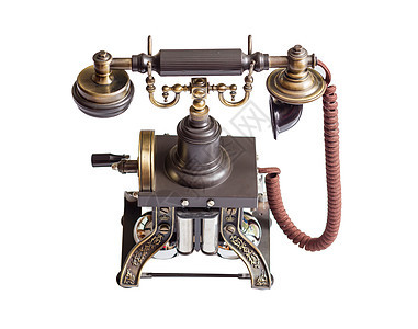 孤立的复古电话讲话乡愁技术电缆历史木头历史性数字绳索扬声器图片