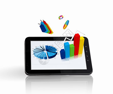 Pad 和三维图形蓝色成功技术商业软垫投资市场电脑插图笔记本图片