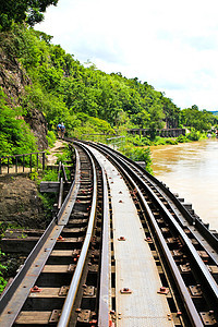 悬崖旁的死铁路 泰国高井河沿岸火车车站森林铁路爬坡运输金属交通假期天空图片