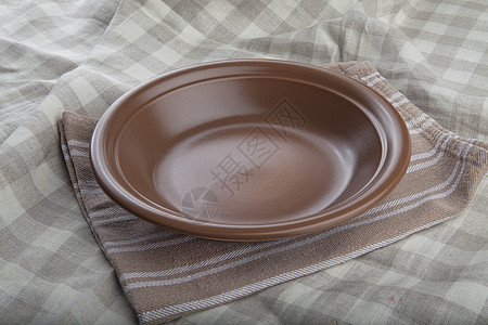 棕碗折叠检查盘子桌布餐具餐巾棉布亚麻褐色图片