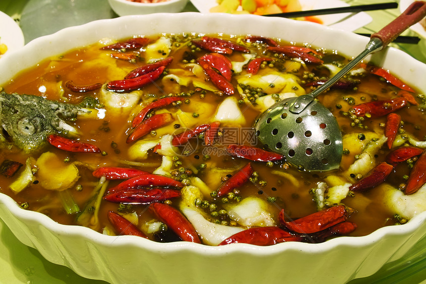中国四川菜食谱甲壳素烹饪盘子装饰食物肠子辣椒味道胡椒图片
