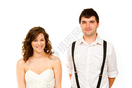 工作室的新娘和Groom婚纱裙子黑发男性白色水平女性两个人夫妻婚姻图片
