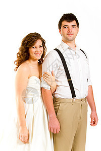 工作室的新娘和Groom夫妻两个人男人妻子男性女孩婚纱女士吊带裤婚礼图片