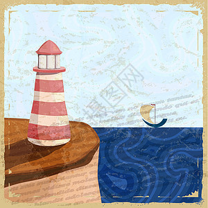 带灯塔和小船的明信片图片