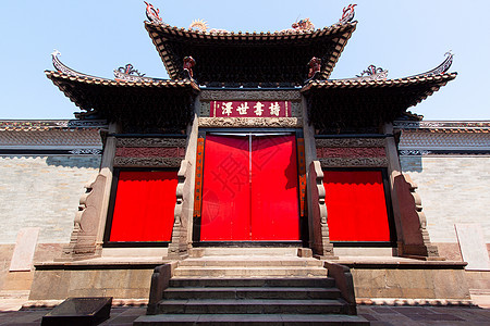 旧中国门木头建筑门把手装饰品文化神社戒指房子入口寺庙图片