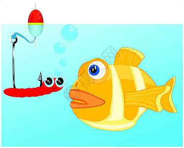 包婴儿鱼鱼和鱼钩上的诱饵插画