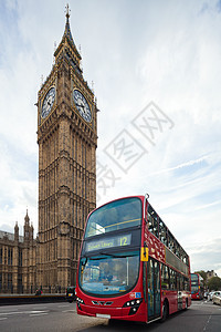 大本 红色双层双层大块头 在英国伦敦城市旅游历史历史性建筑学甲板时间运输纪念碑议会图片