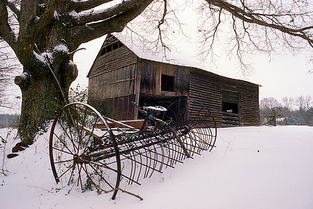 雪中旧谷仓图片