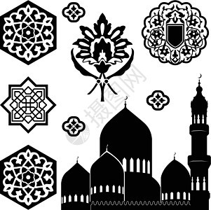伊斯兰装饰品皇家纺织品装饰白色艺术插图风格花纹曲线边界图片