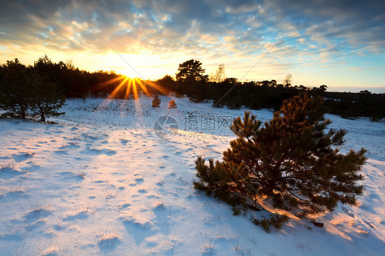 日落时阳光照耀着雪山图片