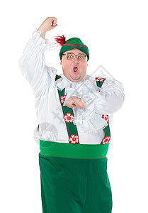 穿着德国巴伐利亚服装的有趣的胖胖子艺术家戏服袜子帽子肥胖小丑白色男人小精灵喜剧演员图片