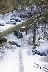 白雪街窗户降雪房子雪花街道白色车辆天气住宅图片