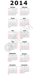 简单日历插图     2014年规划师日记桌子红色日程商业网格数据季节图片