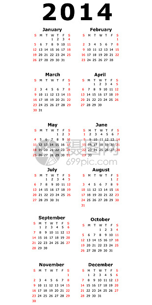 简单日历插图     2014年规划师日记桌子红色日程商业网格数据季节图片
