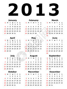 简单日历插图     2013年日记商业数据红色网格桌子规划师日程季节图片