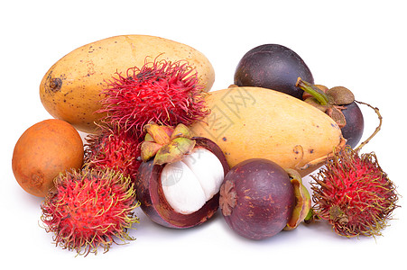 一套热带水果心果霞石食物维生素山竹紫色白色活力图片