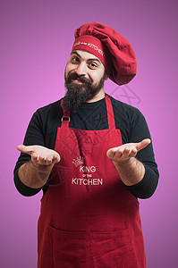 快乐的胡须胖胖大厨厨娘工人厨师胡子男人微笑职业餐厅烹饪食物图片