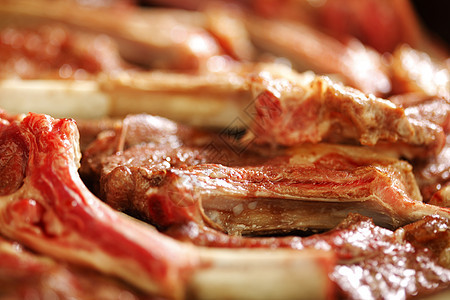 锅上烧烤的肋骨食物营养午餐平底锅宏观牛肉猪肉腰部羊肉盘子图片