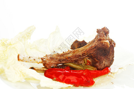 烤肋骨和蔬菜胡椒美食食物香料营养午餐美味餐厅烧烤腰部图片