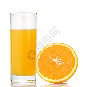 白上隔离的橙汁和橙汁橙子食物剪裁玻璃榨汁机果汁早餐小路液体水果图片