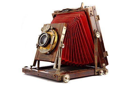 旧木制照相机照片相机木头黑色市场古董摄影镜片盒子白色图片