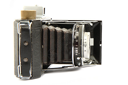 旧照相机摄影棕色黑色照片市场镜片盒子库存古董木头图片