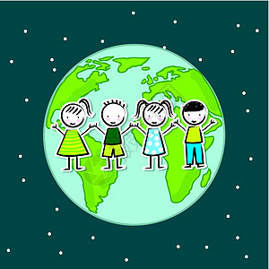 地球日男生朋友微笑全球生活插图世界星星行星团队图片